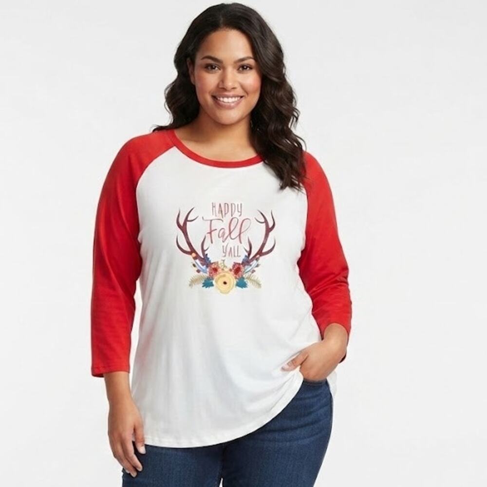 Casual Graphic Fall T-Shirt Holiday Cotton Transitional Festive Plus Size 2X